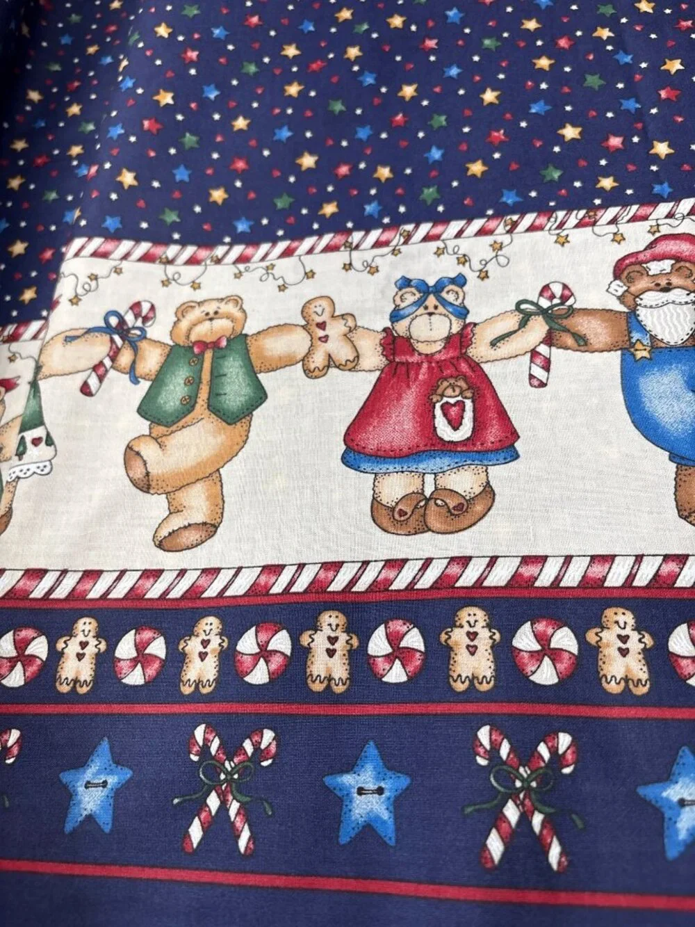 Christmas Teddy Bear Fabric Border Cotton 18